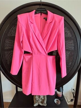 Express Bright Pink Blazer Dress with V-Neck